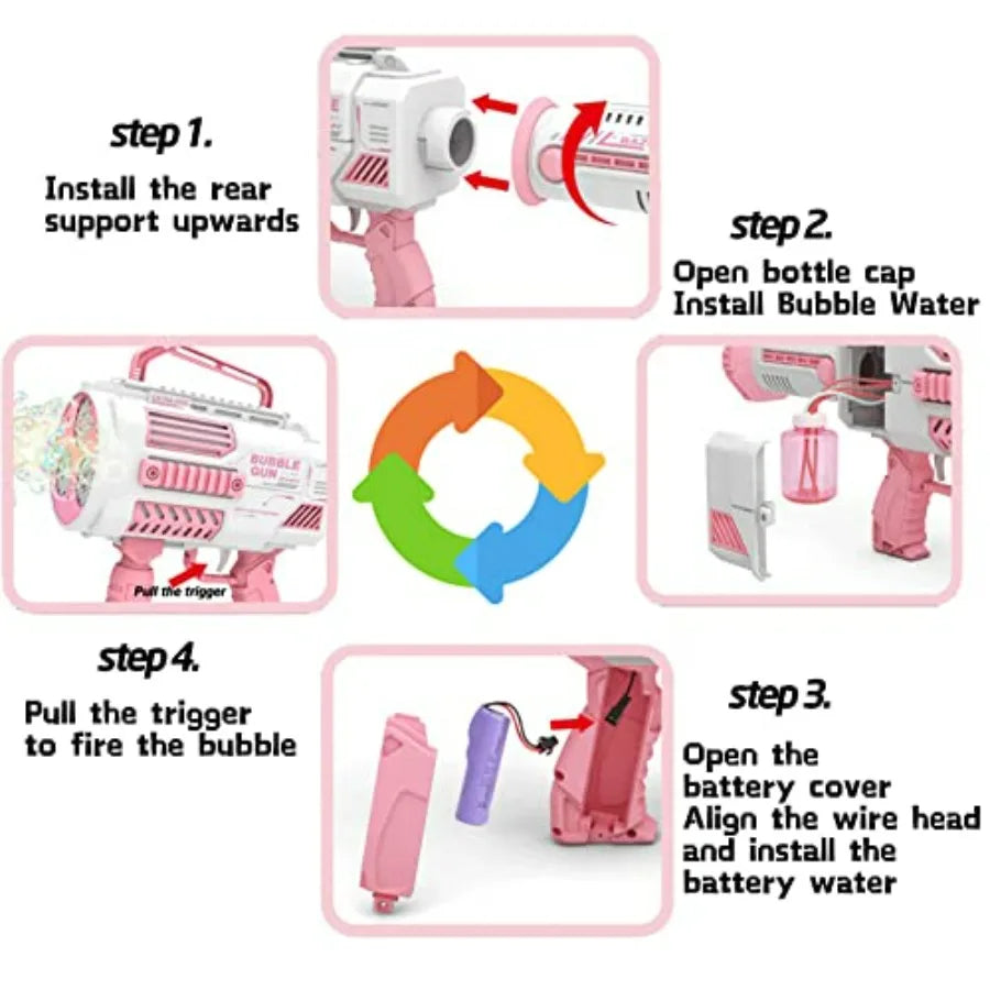 Automatic Gatling Bubble Gun with High-Speed Bubble Production for Indoor Outdoor Birthday Parties Ideal for and Adults White a