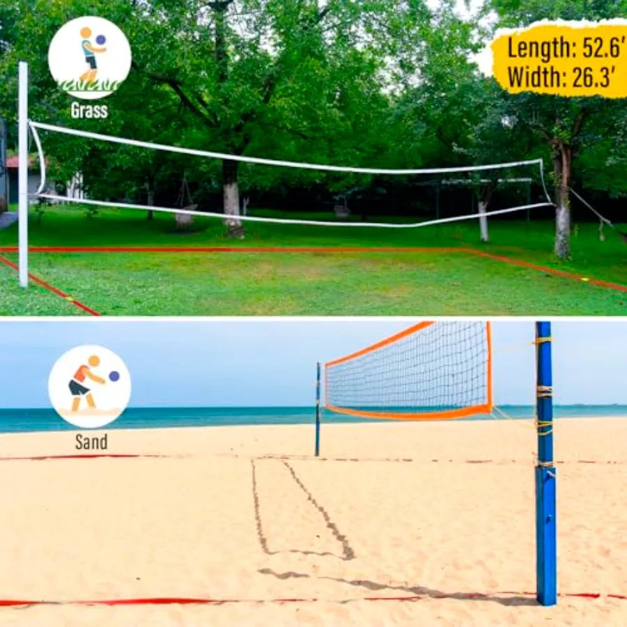 Professional Beach Volleyball Lines for Sand 2" Nylon Ultra-Visible Marking Weather-Enduring with Metal Anchors and Sandbags St