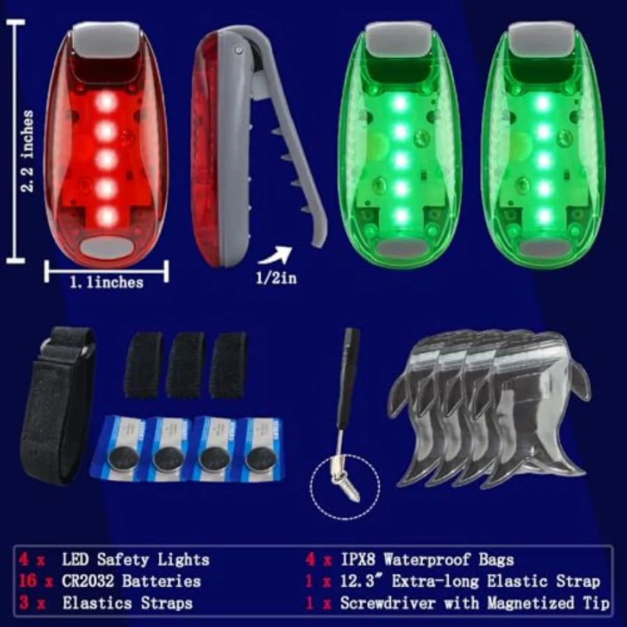 4Pack Kayak Lights with IPX8 Fish-shaped Waterproof Bag, Battery Operated Navigation Lights for Night Kayaking, Clip on for Pad