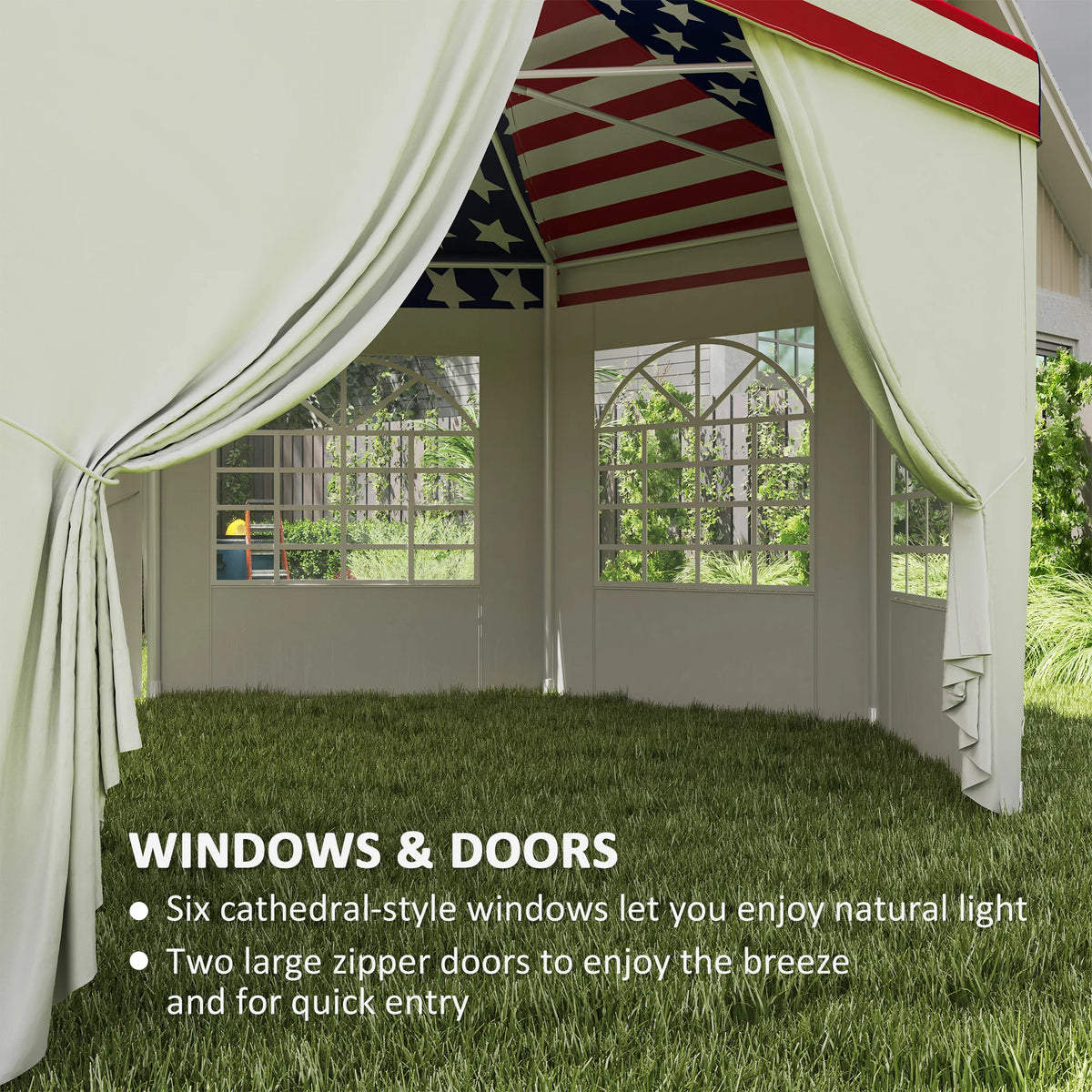 22.3 x 16.4ft Party Tent Wedding Tent w/ 6 Windows, American Flag