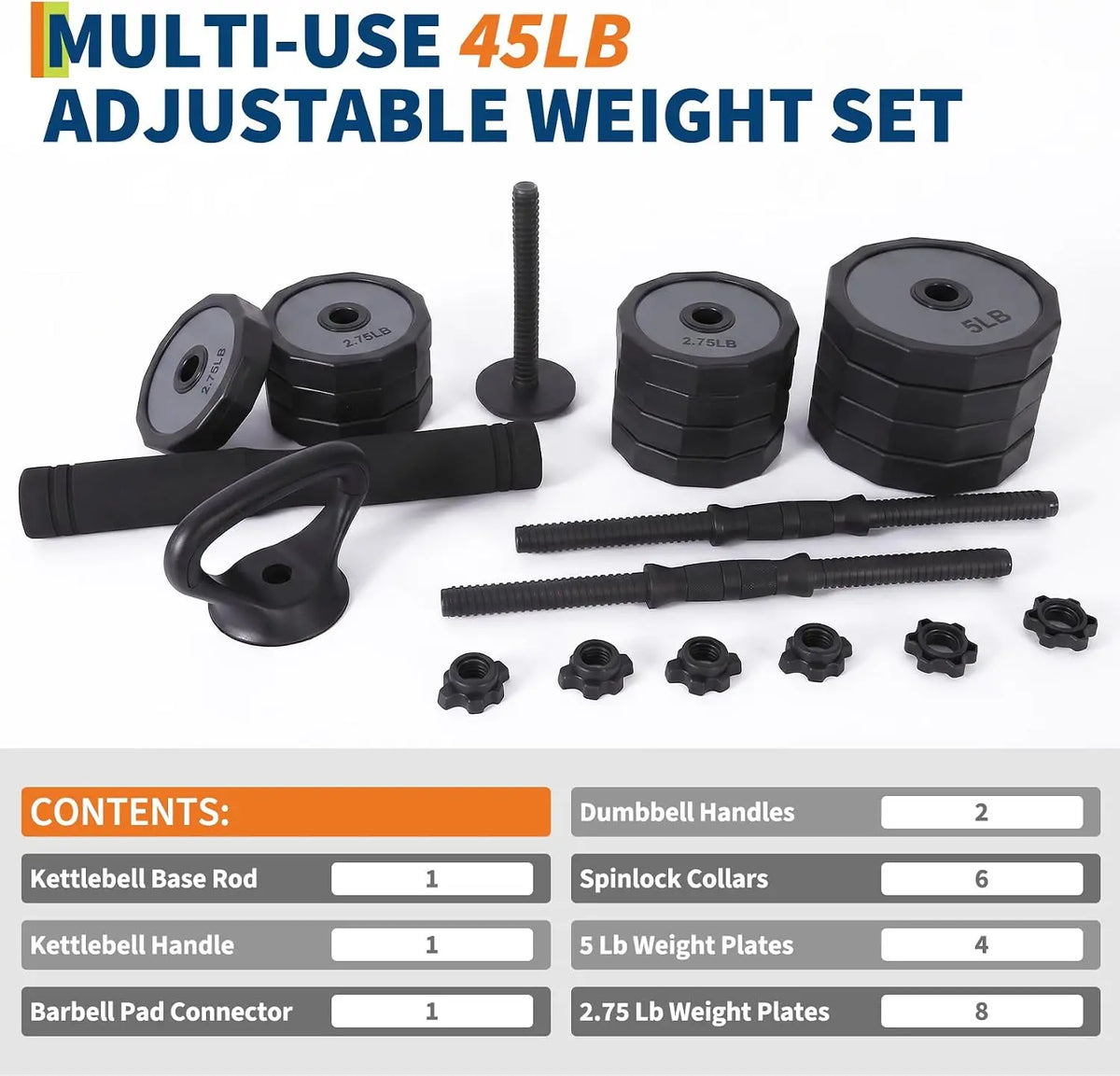 Adjustable Dumbbells Set 45/65/85 Lbs, 3 In 1 Weight Dumbbell Set