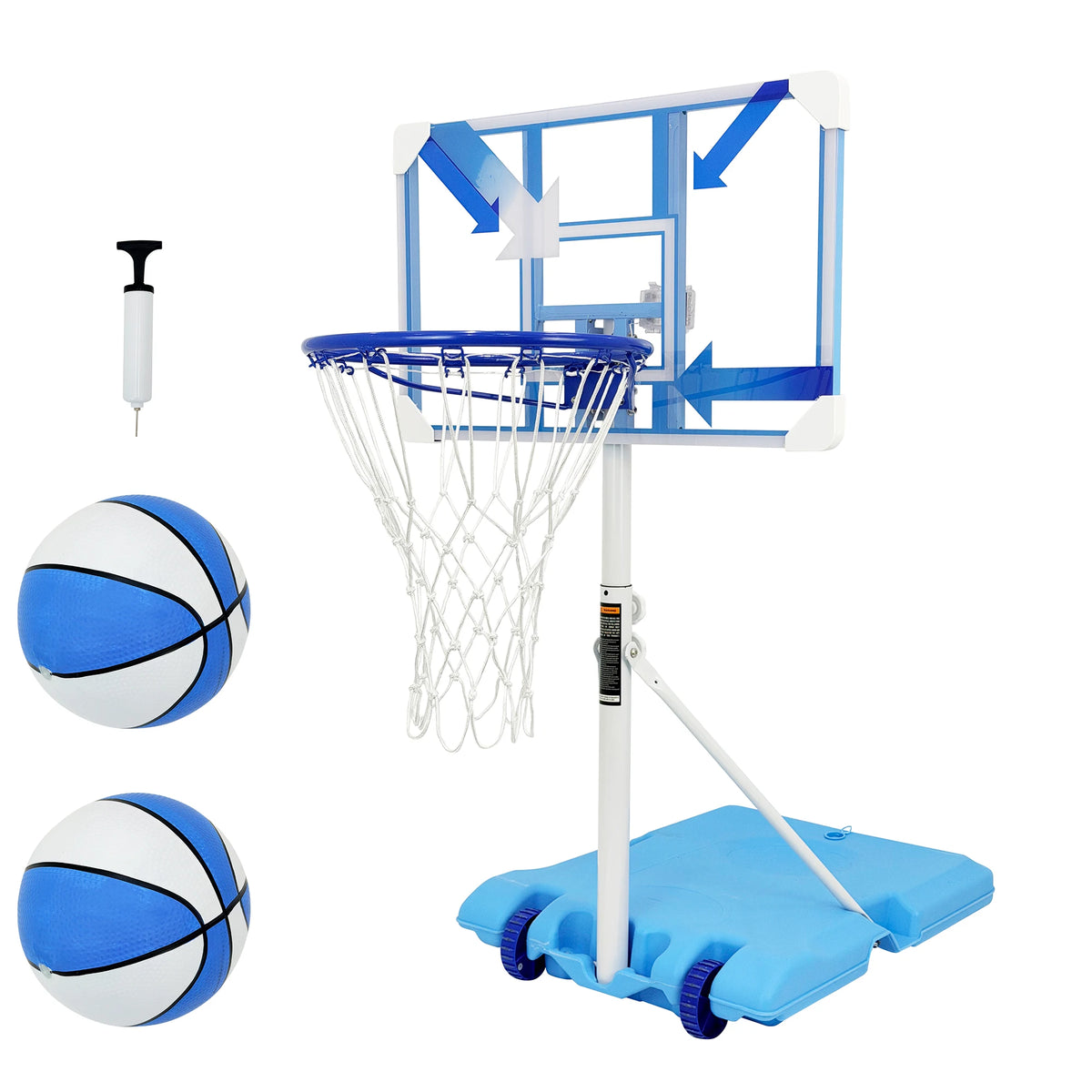Portable Pool Basketball Hoop, Height Adjustable 57"-70" Basketball Goal with LED Lighted Rim, Rust-Proof Stand with Wheels, Outdoor/Indoor Yard Game with 2 Balls & Pump