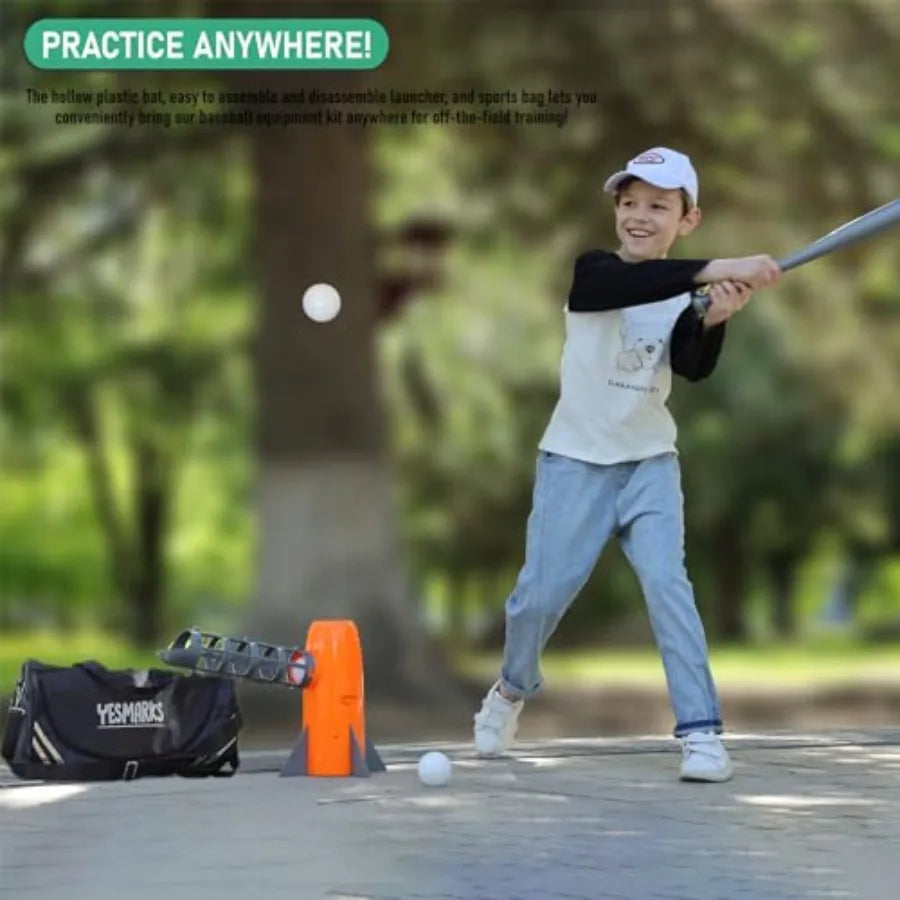 Auto Baseball Pitching Machine Outdoor Toy Set for Youth Training Equipment with 10 Baseballs Baseball Bat and Sports Bag in Bl