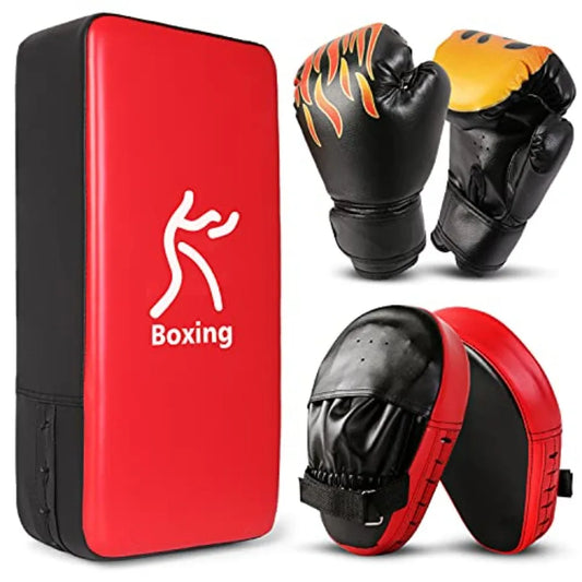 3-in-1 Youth Boxing Set - Punching Mitts, Kick Pads, Gloves for Boxing, Kickboxing, Karate, Muay Thai, MMA Training