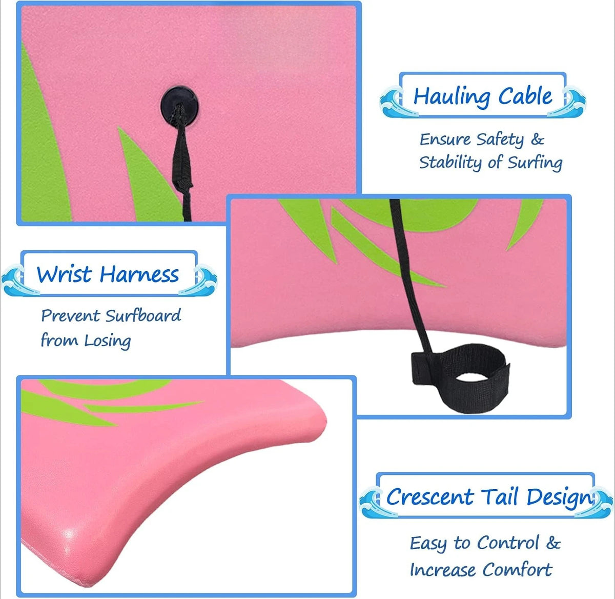 Lightweight EPS Foam Core Body Board With Anti-Slip Surface Wrist Leash For Beach Surfing Wave Riding Sea Water Sports Snorkeling Vacation Pool Outdoor Activities For Adults Teens Kids