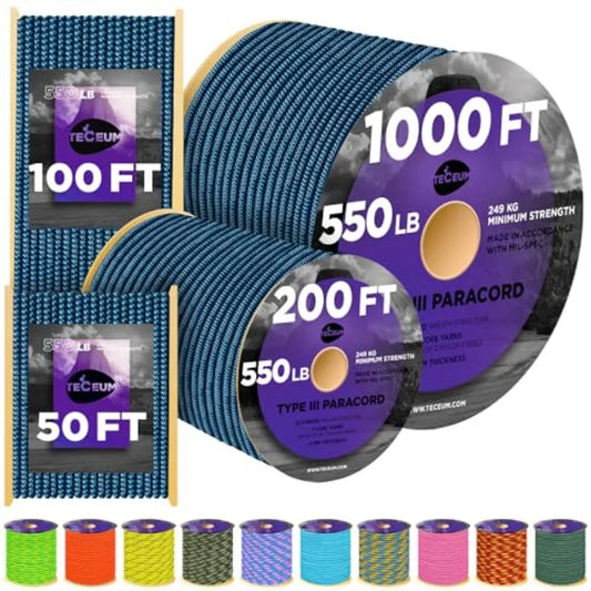 Reflective Paracord Rope 1000 1000ft/200ft/100ft/50ft 40+ Colors Glow in The Dark Utility Rope for Survival Hunting Camping Gea