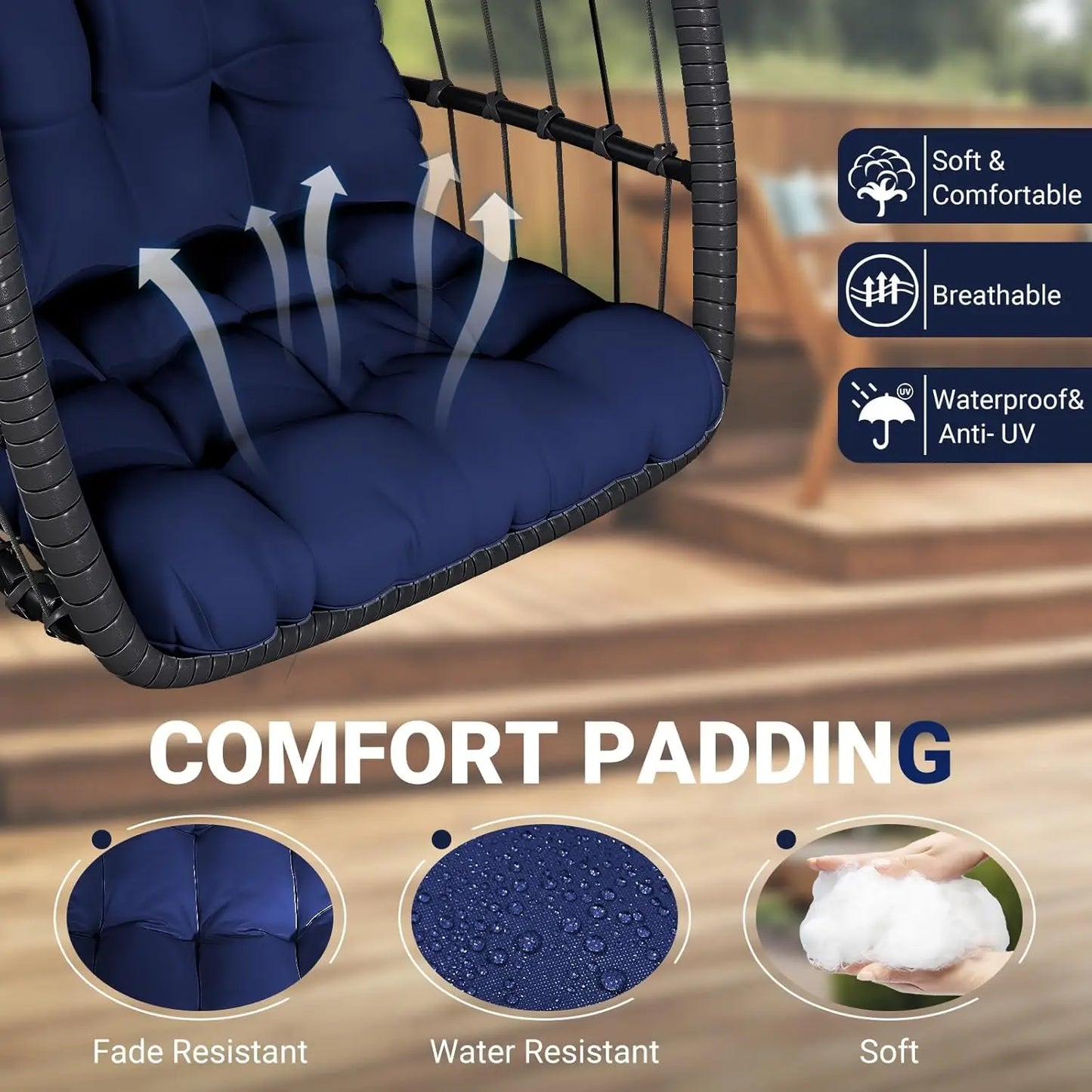 Rattan Wicker Hanging Swing Egg Chair with Stand Hammock Chair Thickened Aluminum for Porch Garden, Customized