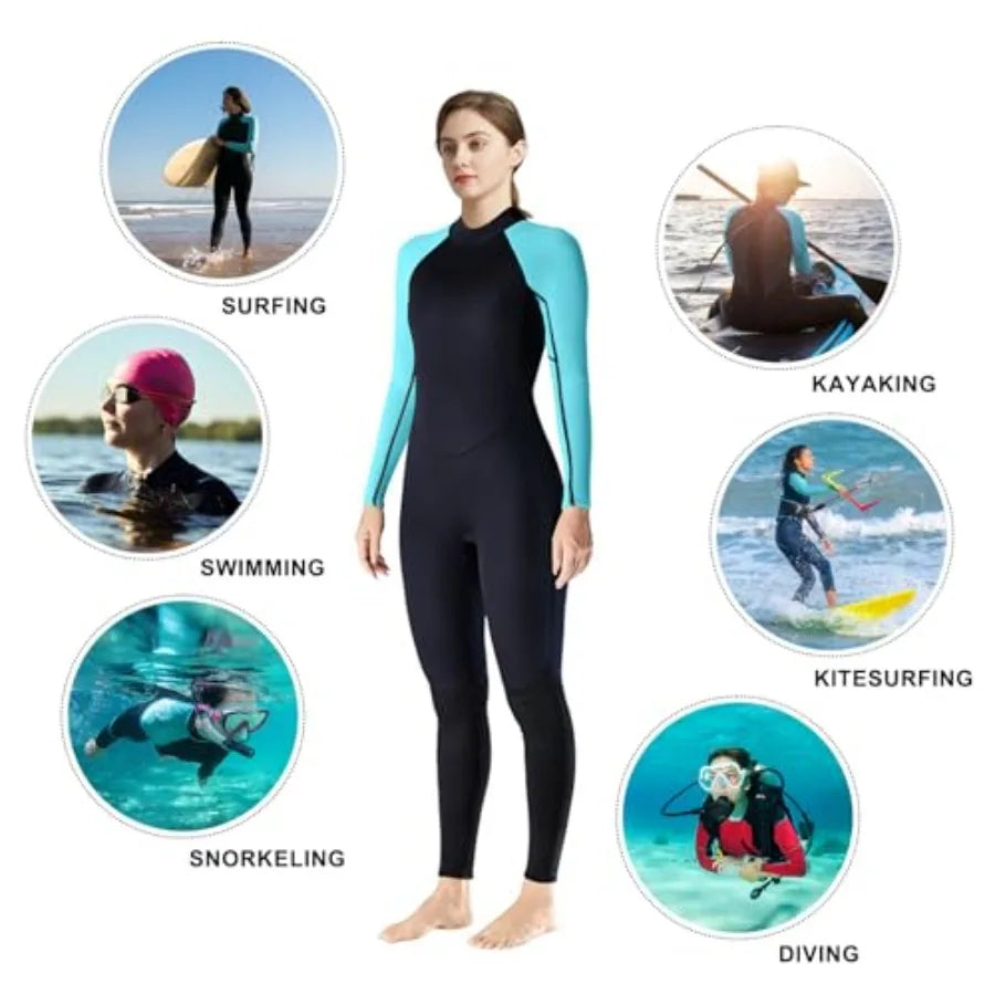 Womens Neoprene Full Wetsuit 3mm for Cold Water Swimming, Surfing, Snorkeling, Diving Black, Thermal Insulation, Flexible Fit