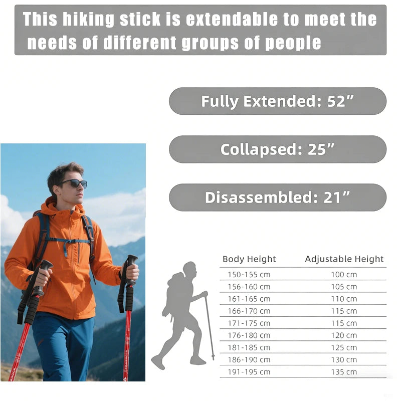 Outdoor Mountaineering Cane, Comfortable Handle, Cane Suitable for Hiking -2-piece Set（red)