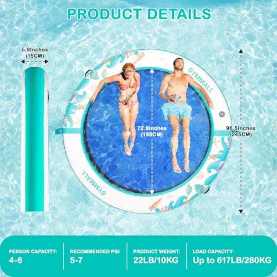 Inflatable Water Hammock Floating Dock 8 FT with Mesh Tanning Pool Raft Round Ring for Adults Sun Float Chill Platform for Lake