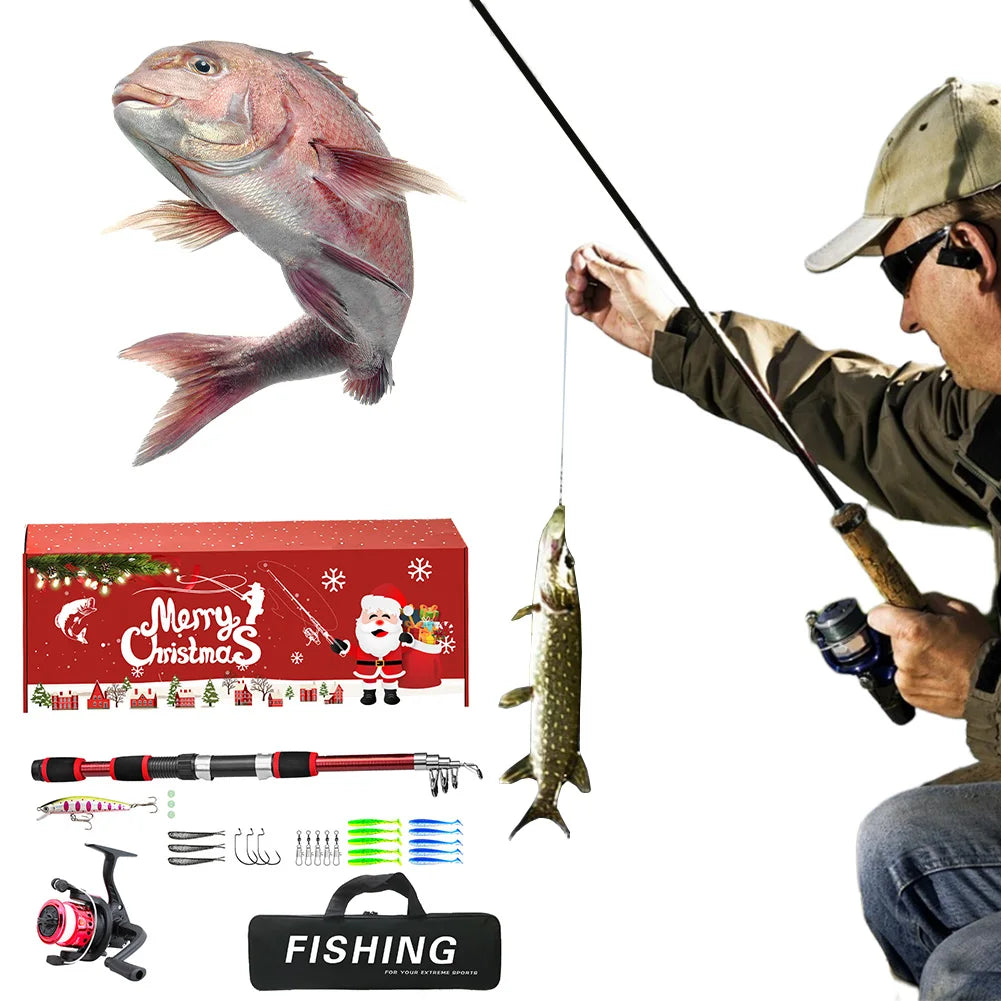 Fishing Pole Set Full Kits Telescopic Fishing Rod and Reel Combo Travel Pole Set Xmas Surprise Gift for Father Grandpa Boyfriend
