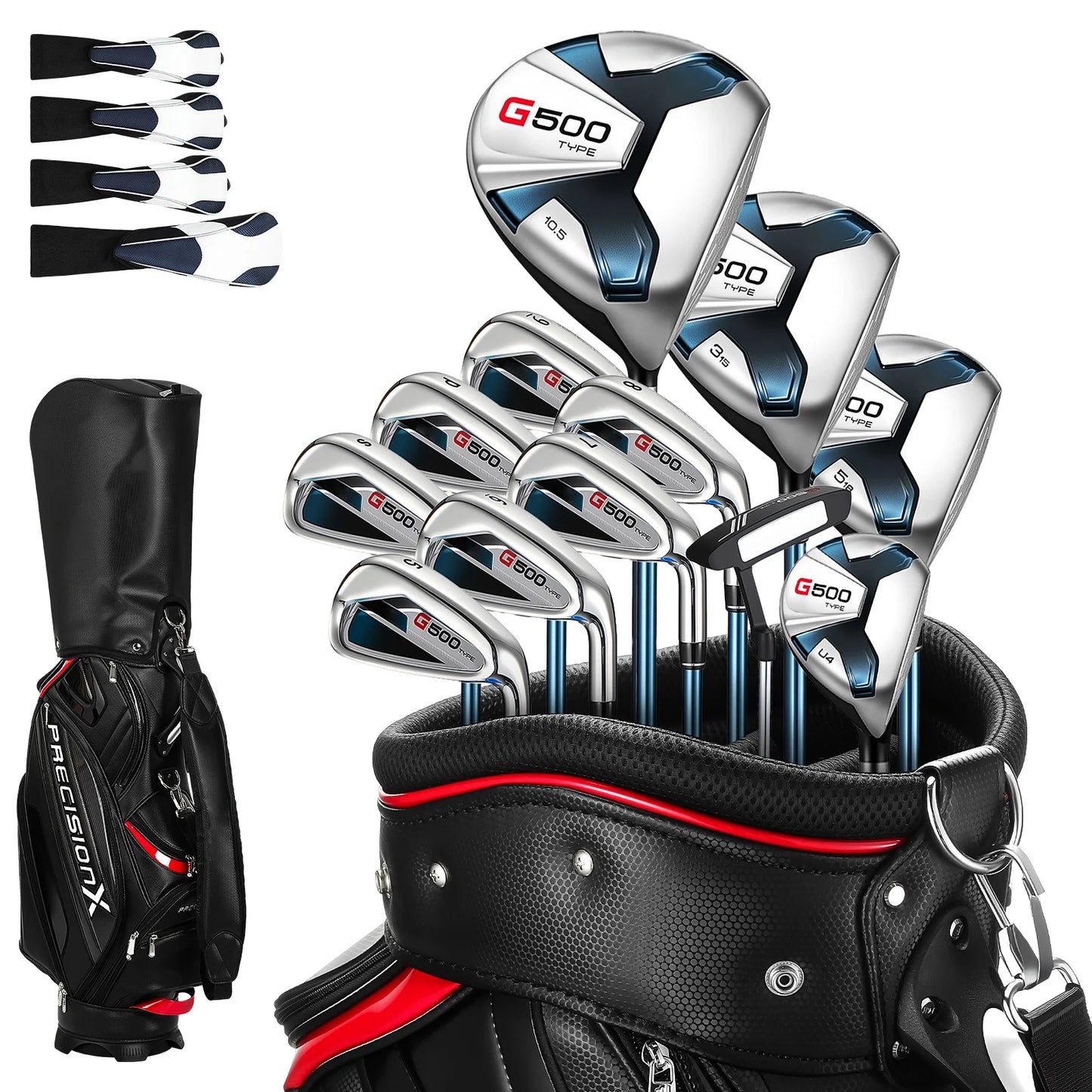 1 Set Men's Golf Club Set (3 Wooden Clubs, 1 Hybrid Club, 6 Iron Clubs, 1 Pitching Wedge, 1 Putter), Including Golf Bag And 5 Club Covers, Specially Designed for Right-handed Golfers | Suitable for Beginners And Intermediate