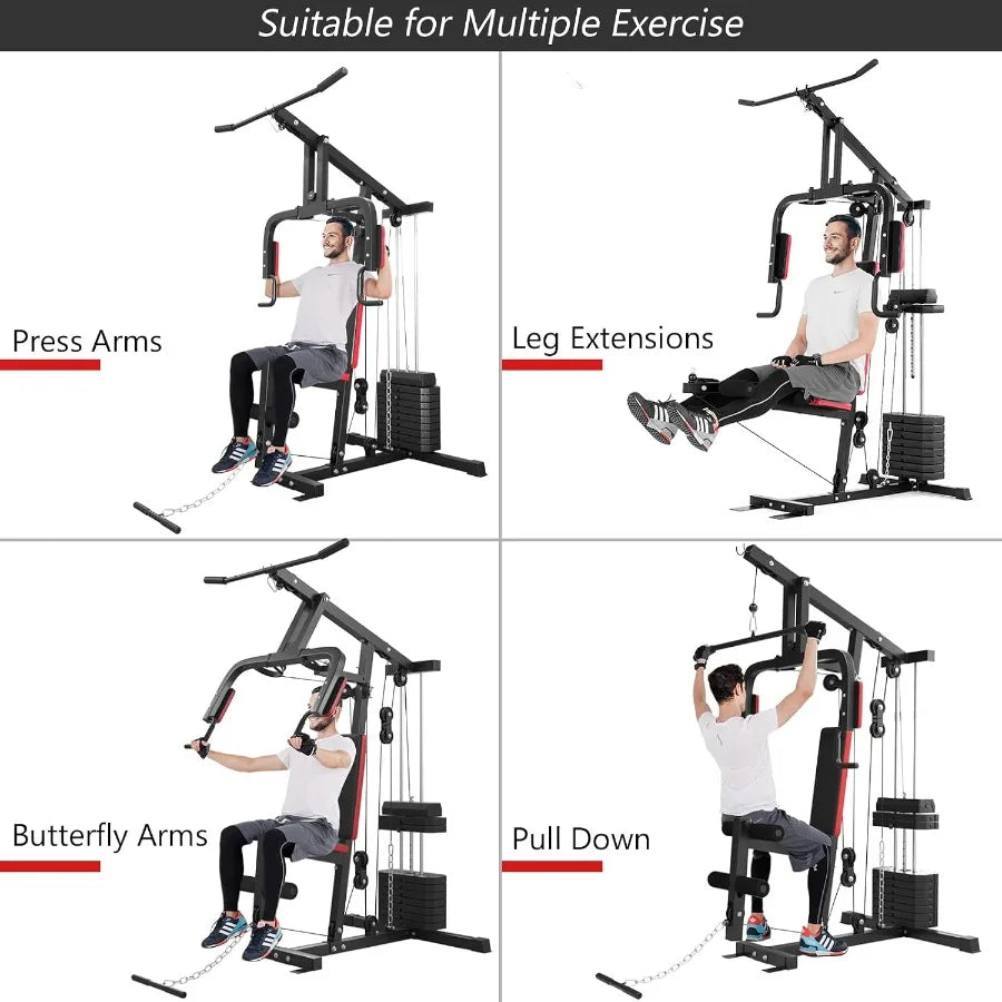 Multifunction Home Gym System, Workout Station with 100LBS Weight Stack, LAT Pulldown Machine Exercise Equipment for Total Body