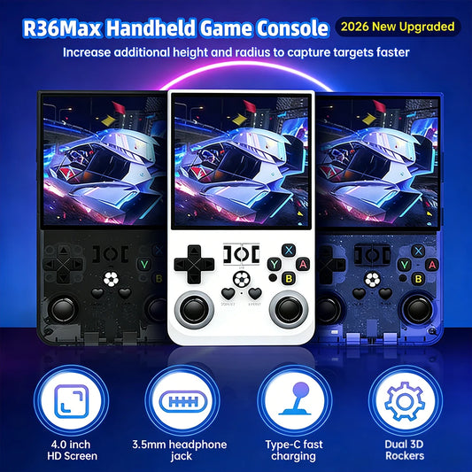 AISLPC R36MAX Handheld Game Console 4.0 Inch 64/128GB RK3326 Chip Retro Portable Video Game Player Open Source Pocket Console