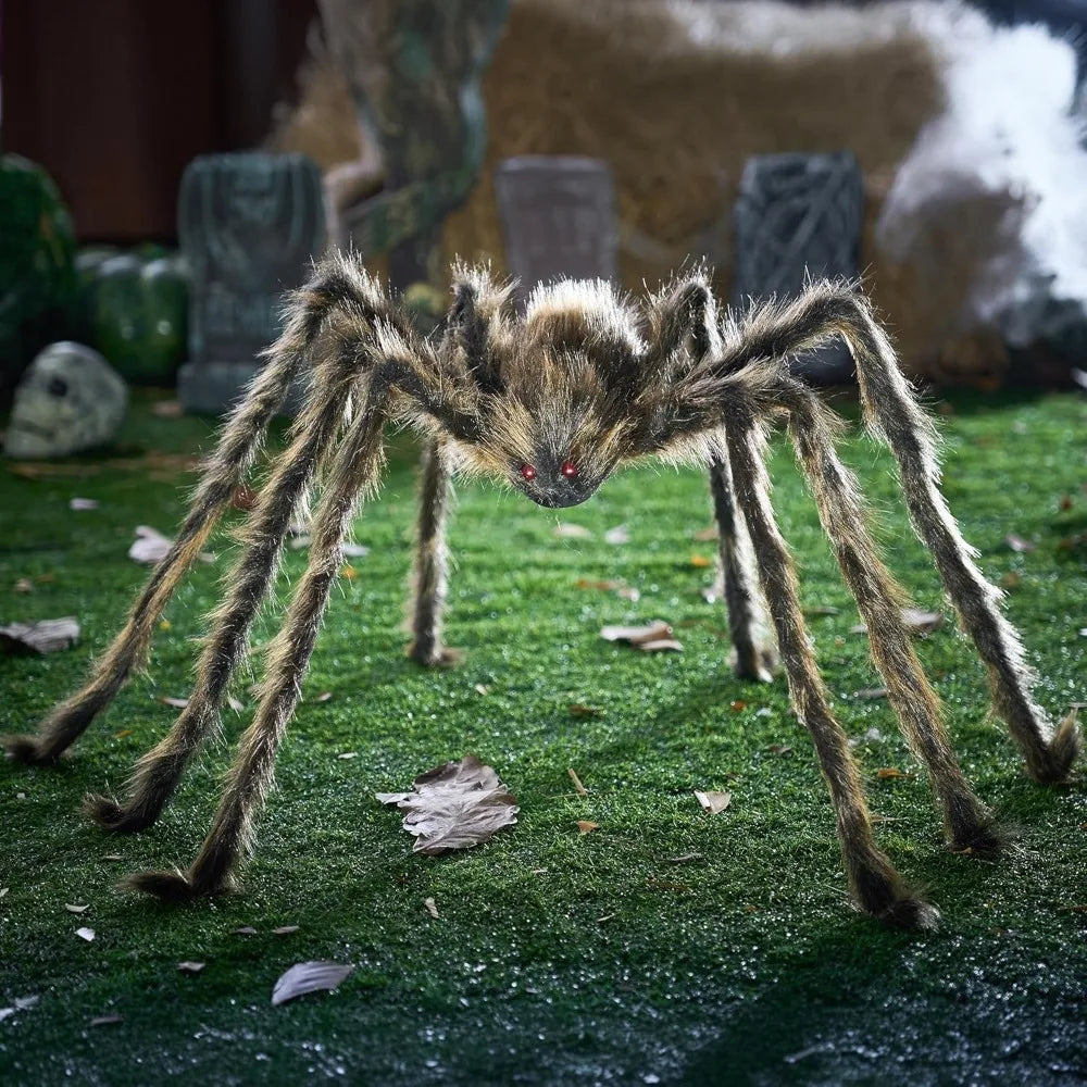 Halloween Outdoor Decorations Giant Spider, Scary Large Spider Props for Yard Lawn Halloween Outside Decor and Indoor Party Decor, Brown (Standing Height is 15 inches)