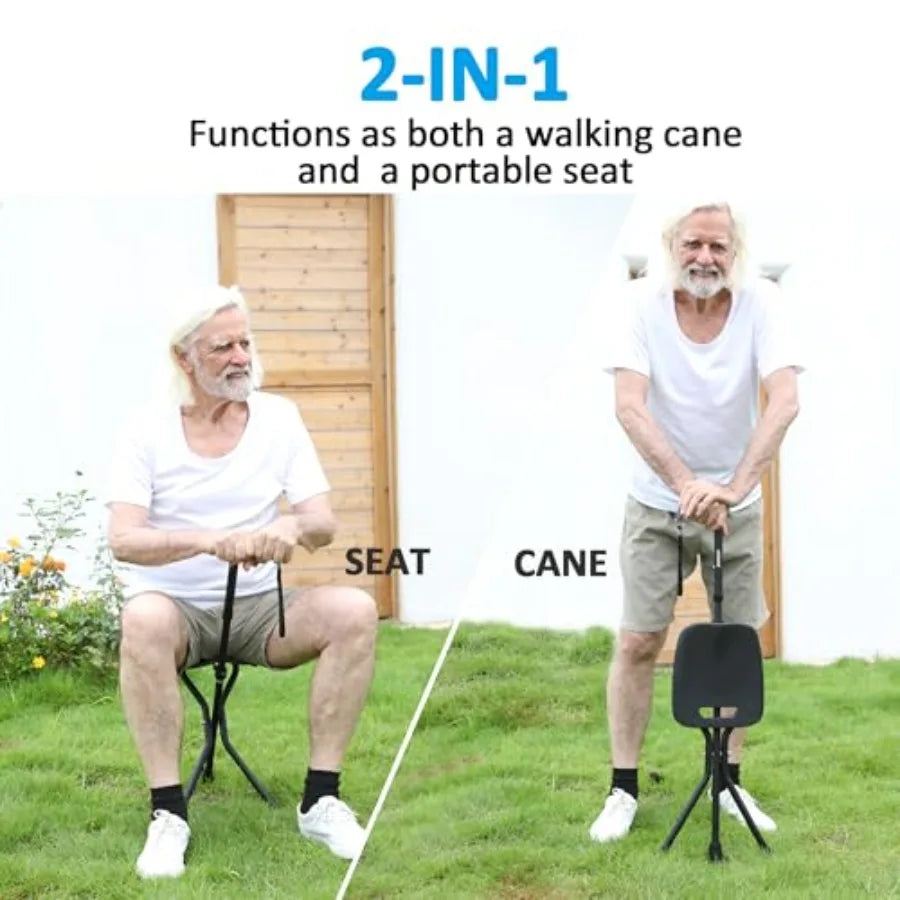 Walking Cane with SeatLightweight Foldable Adjustable Collapsible Canes with Stool for Men and Women Heavy Duty All Terrain Tip