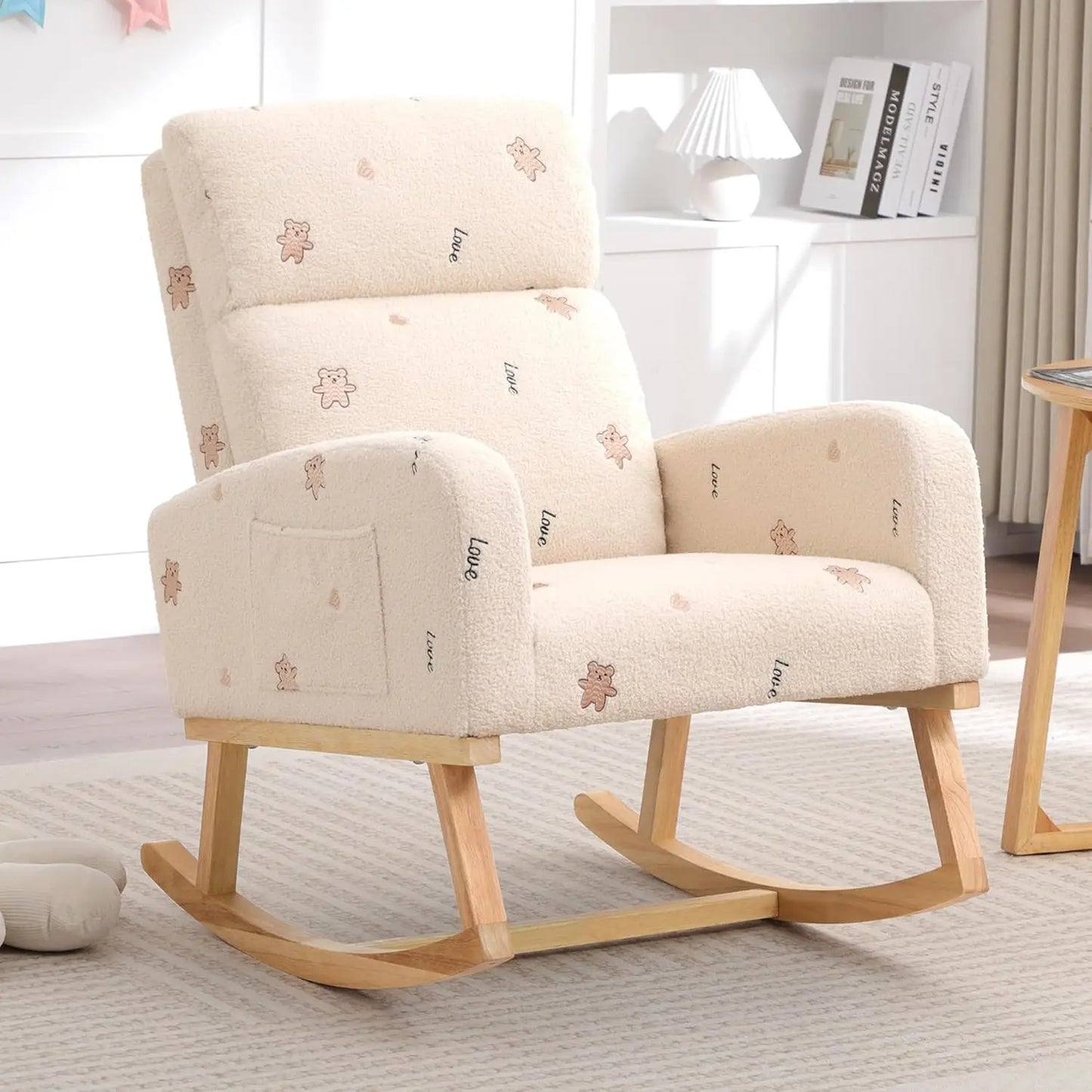 Rocking Chair Nursery, Sherpa Nursing Rocking Armchair for Mom Nursery Morden Rocker Chair with High Backrest, Customized