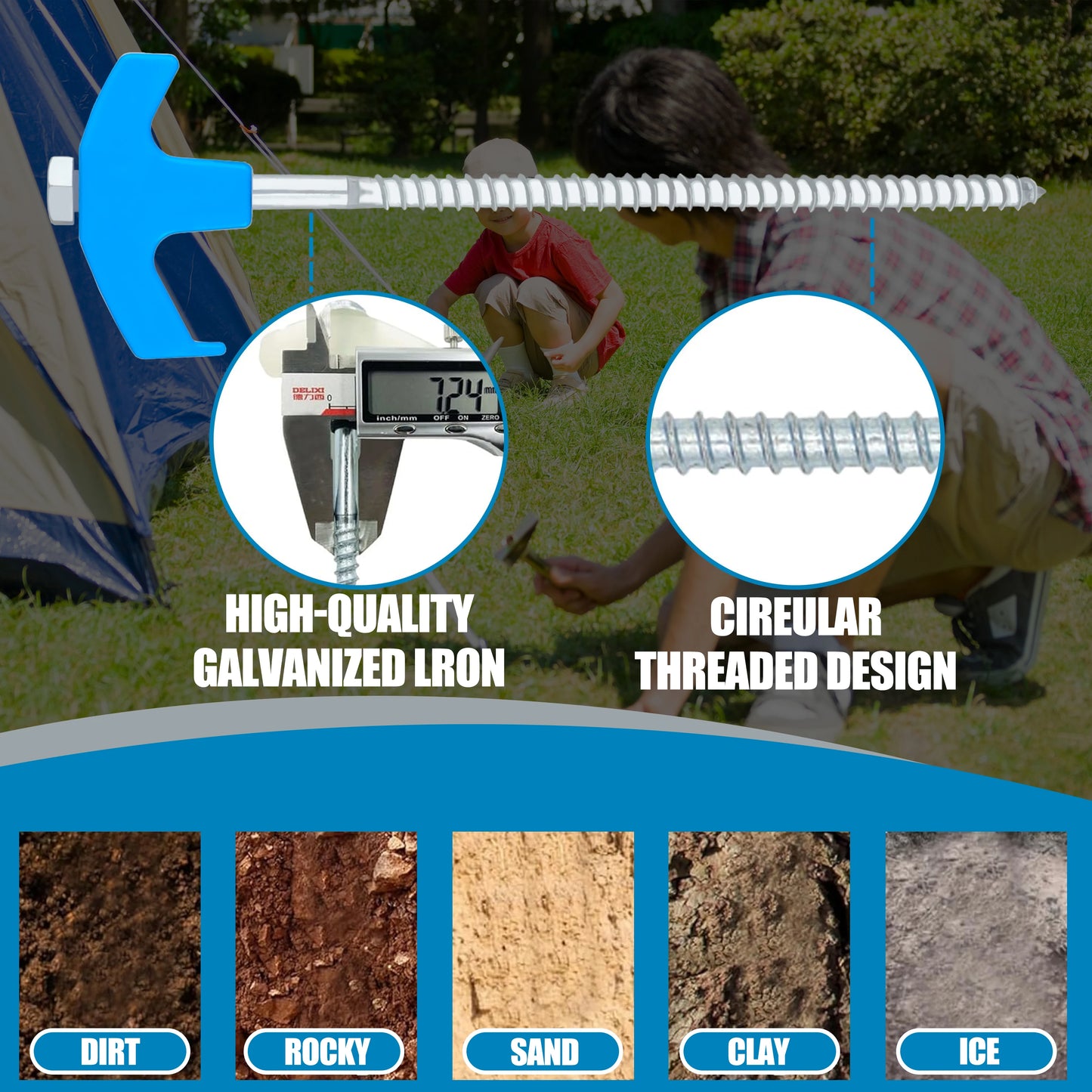 Heavy Duty Spiral Tent Stakes Screw in Ground Anchors with Rope and Driver for Camping Hiking Outdoor