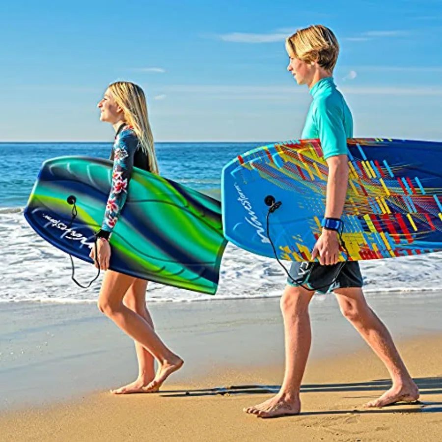 40 Bodyboard 2-Pack for Beach Use Polyethylene Core with HDPE Deck Blue Red and Blue Yellow Lightweight and Durable