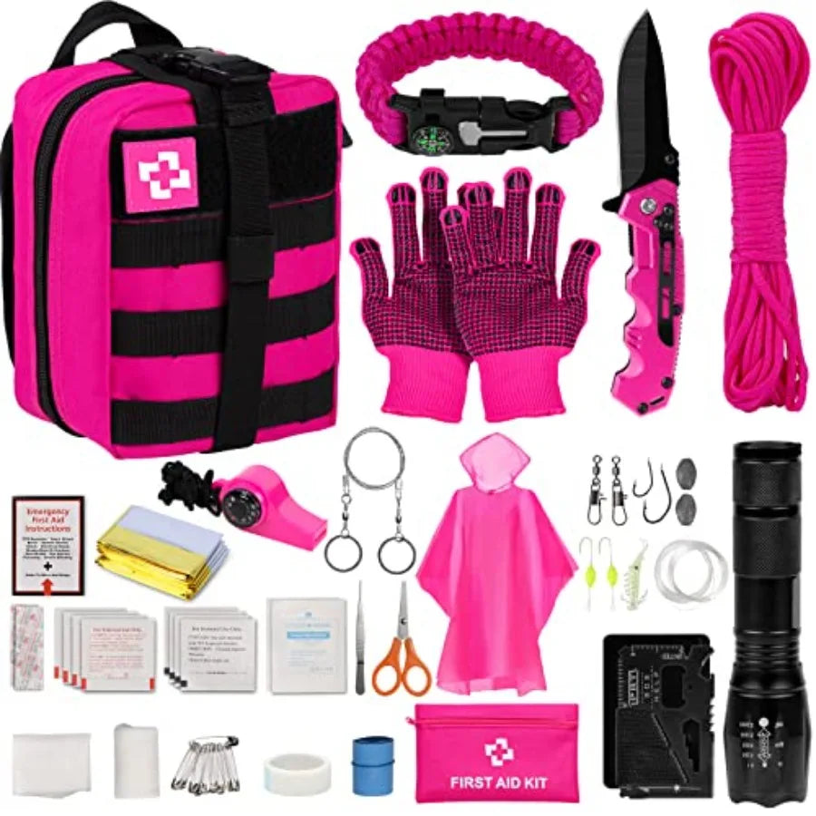 Emergency Survival Kit and First Aid Kit Self Defense Kit Safety Kit Survival Gear and Equipment with Tactical Molle Pouch and