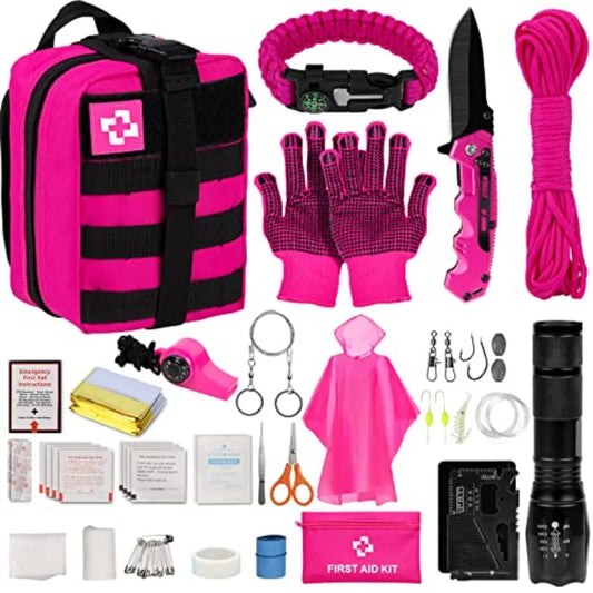Emergency Survival Kit and First Aid Kit Self Defense Kit Safety Kit Survival Gear and Equipment with Tactical Molle Pouch and
