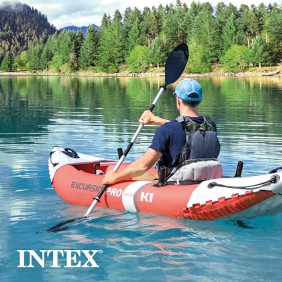 68303EP Excursion Pro K1 Inflatable Kayak Set: 86in SuperTough PVC Kayak with Deluxe Paddles High-Output Pump Adjustable Bucket