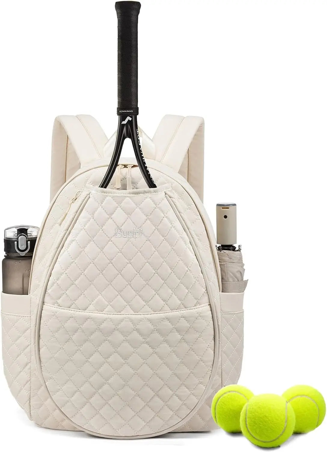Quilted Tennis Racket Bag Backpack for Women - Large Capacity, Lightweight, Multipurpose for Tennis, Pickleball, Badminton