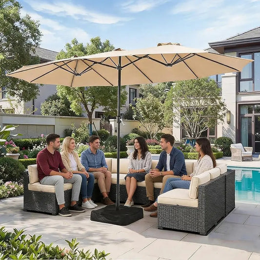 Aoxun 15t Patio Umbrella with Base Included, Outdoor Double-Sided Recular Umbrella with Crank Handle & Ventilation, Large Standi