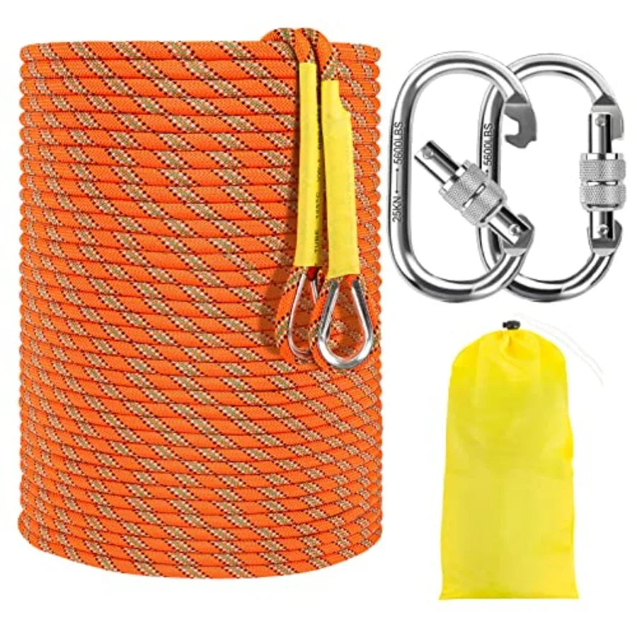 Climbing Rope 10M 20M() 30M() 50M() 8MM Static Rock Climbing Rope with 2 Steel Hooks Rappelling Rope for Outdoor Hiking Safety