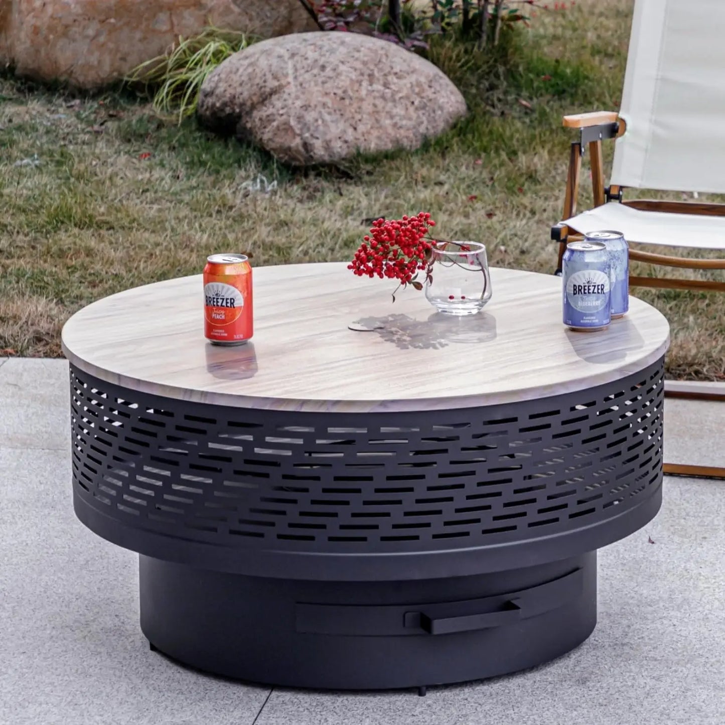 32" Wood Burning Fire Pits with Grill & Lid, Fire Pit Table for Outside with Waterproof Cover & Fire Poker,Table and Bonfire