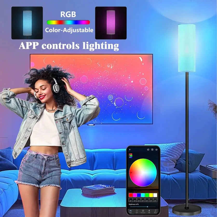 LED Floor Lamp with APP Control amp RGB Colors Dimmable Standing Lamp for Living Room, Bedroom, Gaming Remote, Timer, 9W Bulb In
