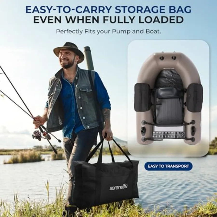Inflatable Fishing Float Tube PVC Belly Boat for Angling with Rod Holders 2 Waterproof Pockets Fish Ruler 220 lbs Capacity