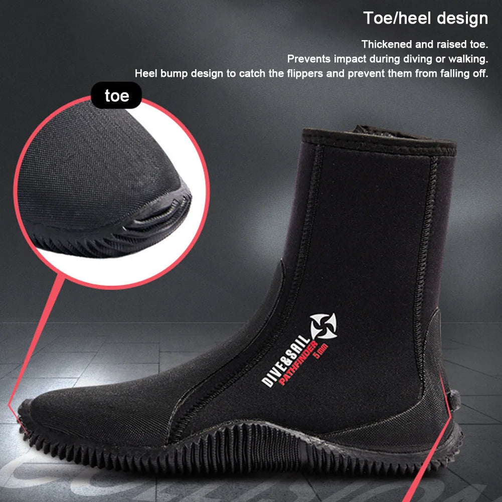 Neoprene Diving Boots Zipper Dive Boots Anti-Slip 5mm Surfing Snorkeling Diving Boots Lightweight for Water Sports