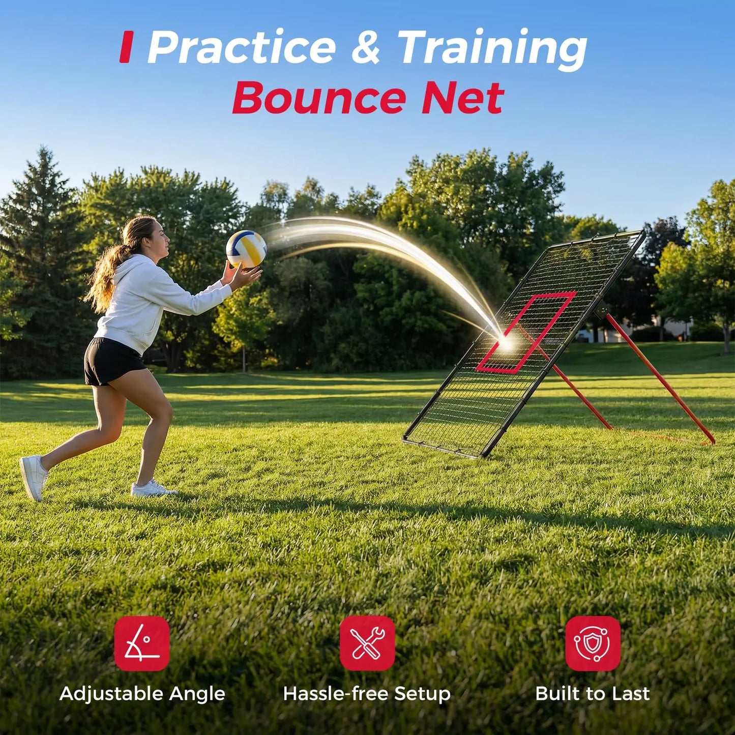 Adjustable Volleyball Rebounder Net, 7x4 ft Large Training Bounce Back Net for Bumping, Spiking & Setting – Sturdy, Multi-Angle