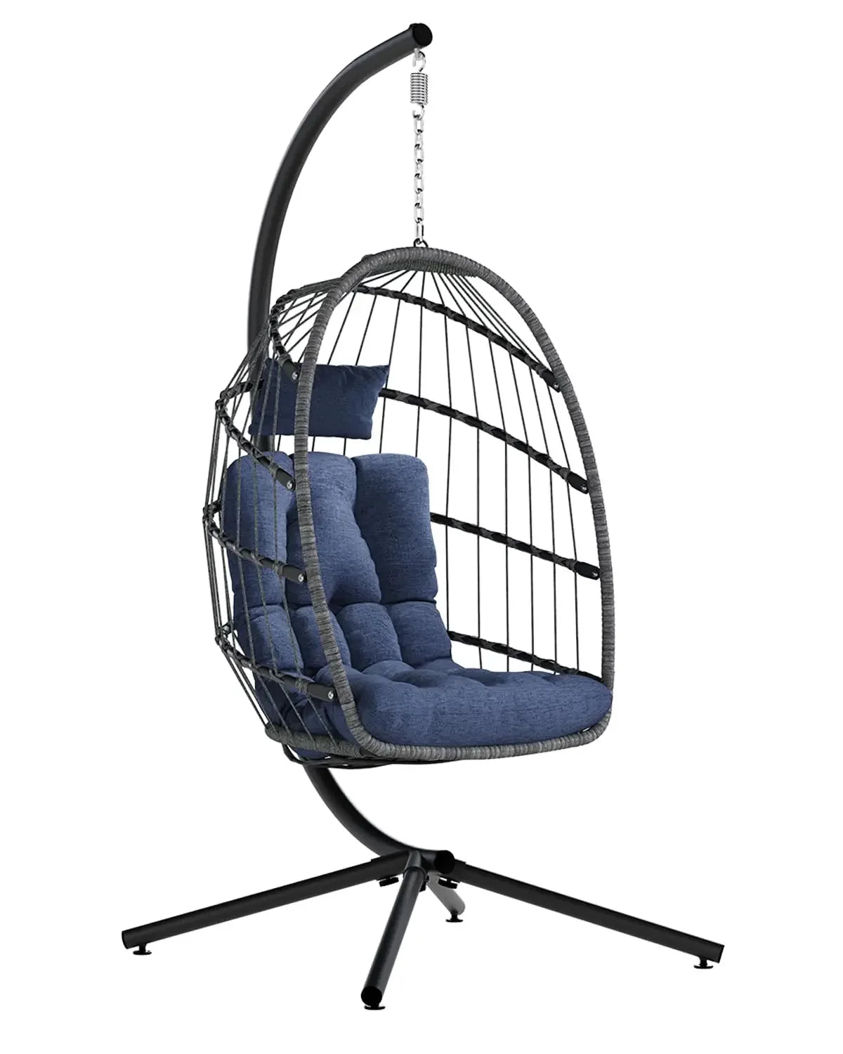 Indoor Outdoor Wicker Egg Chair with Stand Hanging Swing Chair with Cushion 350 Lbs Capacity for Patio Customized