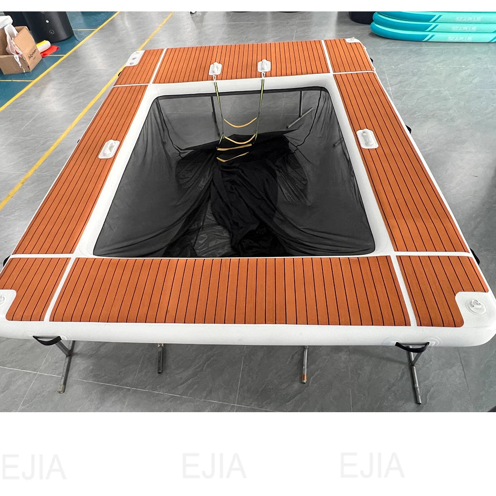 13x10ft Inflatable Yacht Pool with Non-Slip EVA Deck, Heavy Duty PVC Floating Dock with Netting, Portable Sea Swimming Pool for Boat, Lake, and Ocean Water Sports