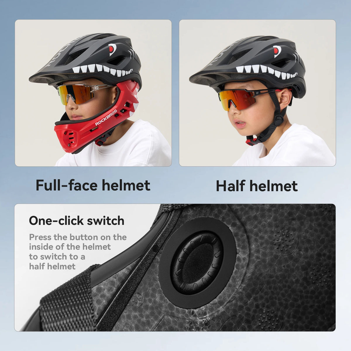 ROCKBROS Child Cycling Helmet Impact Resistant Cross Helmet Detachable Full Face Helmet Safety Protection Bicycle Scooter Helmet