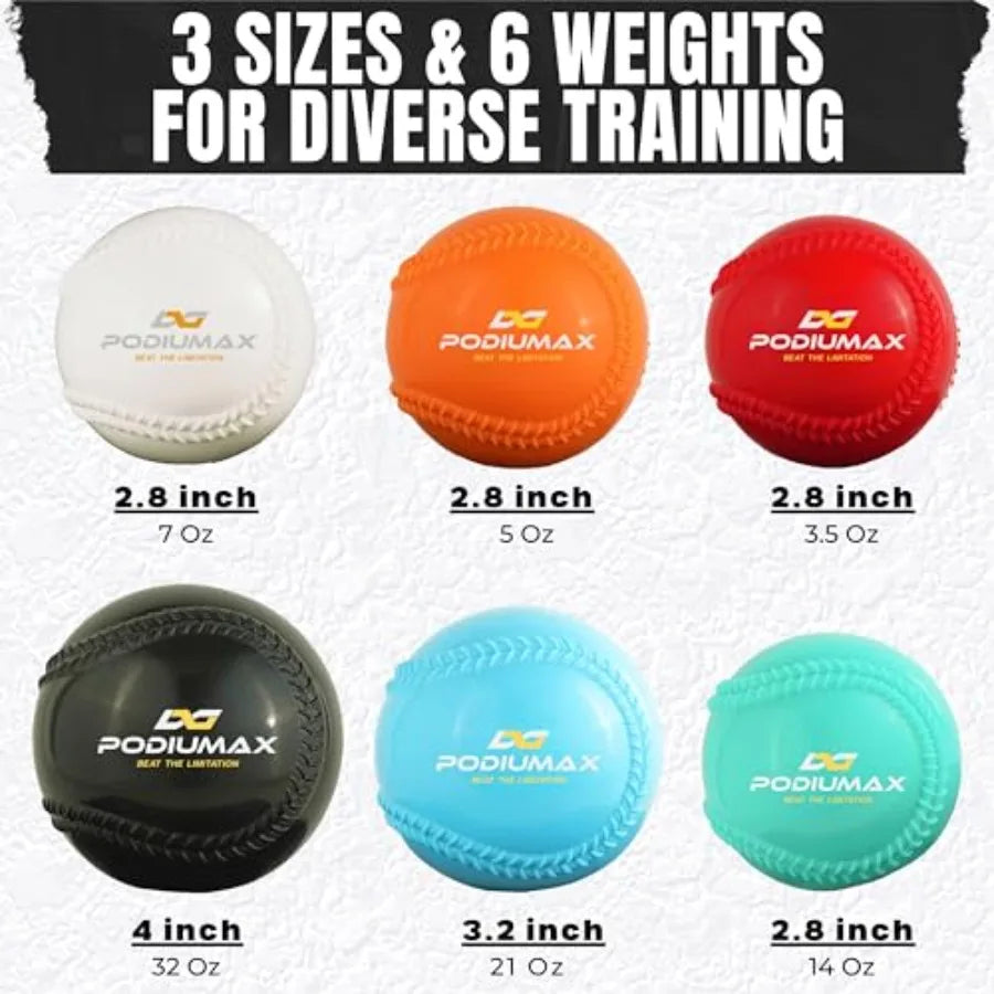 Plyometric Weighted Baseballs 6 Pack 32 21 14 7 5 and 3.5oz Plyo Balls Weighted Baseballs for Hitting and Pitching Softball and