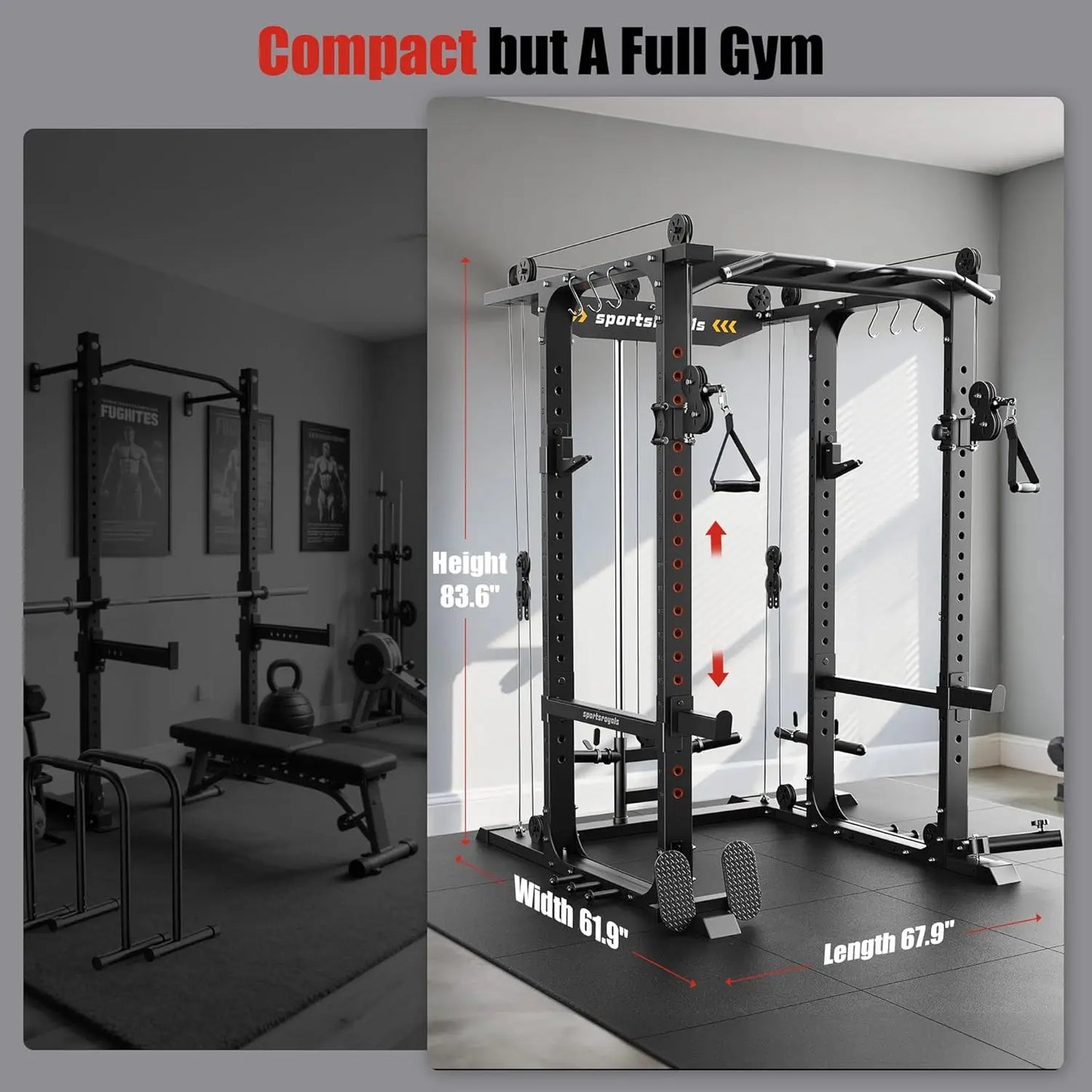 Squat Rack, LAT Power Cage, Power Rack Multi-Function with Pulley System and Training Attachments for Home Gym, Customized