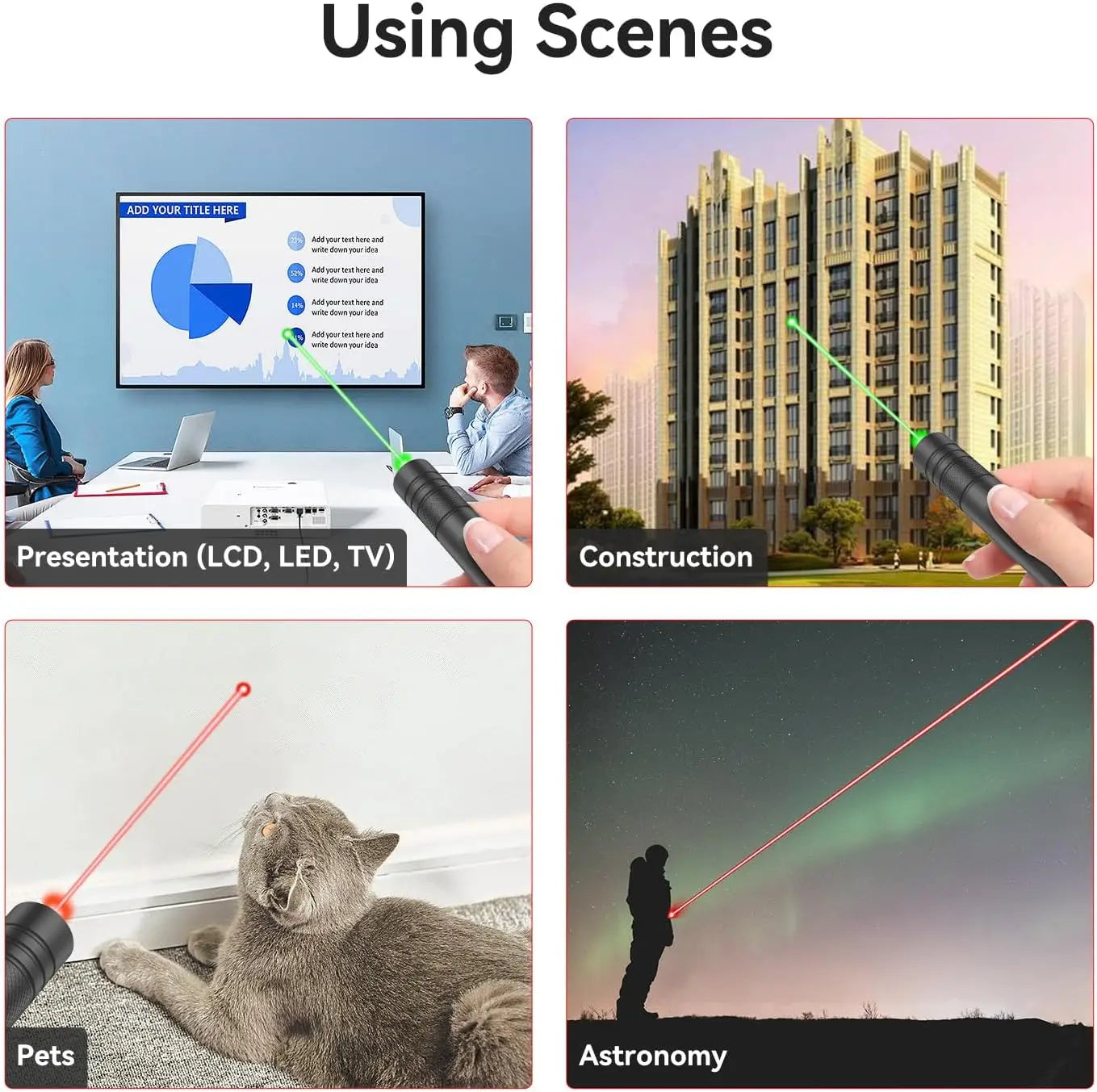 Rechargeable Laser Pointer with Green and Red Beams, Long Range for Presentations and Outdoor Use
