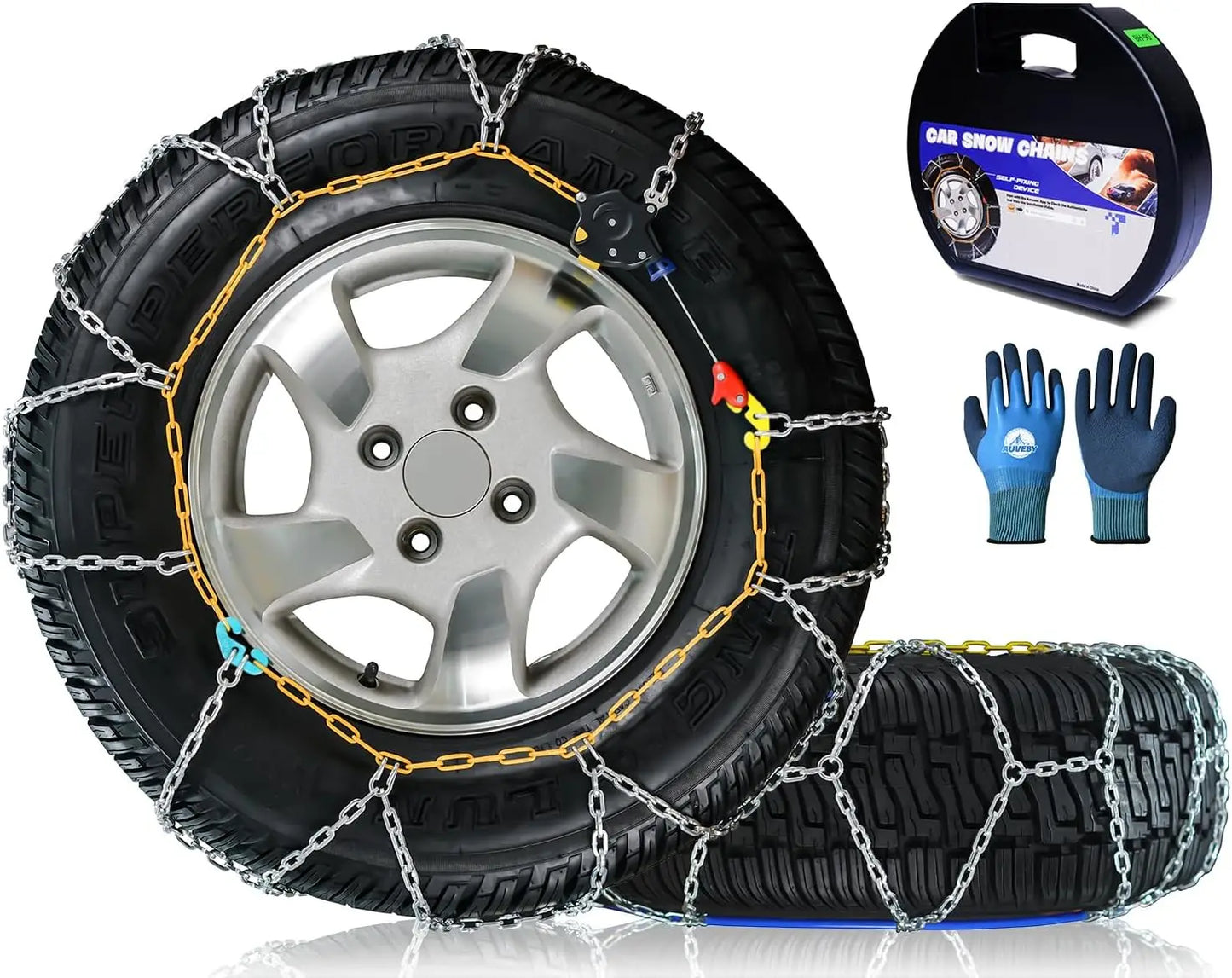 Snow-Chains Auto Fixing 1 Min Quick Fit Easy Installation Tire-Chains, Portable Reusable Universal