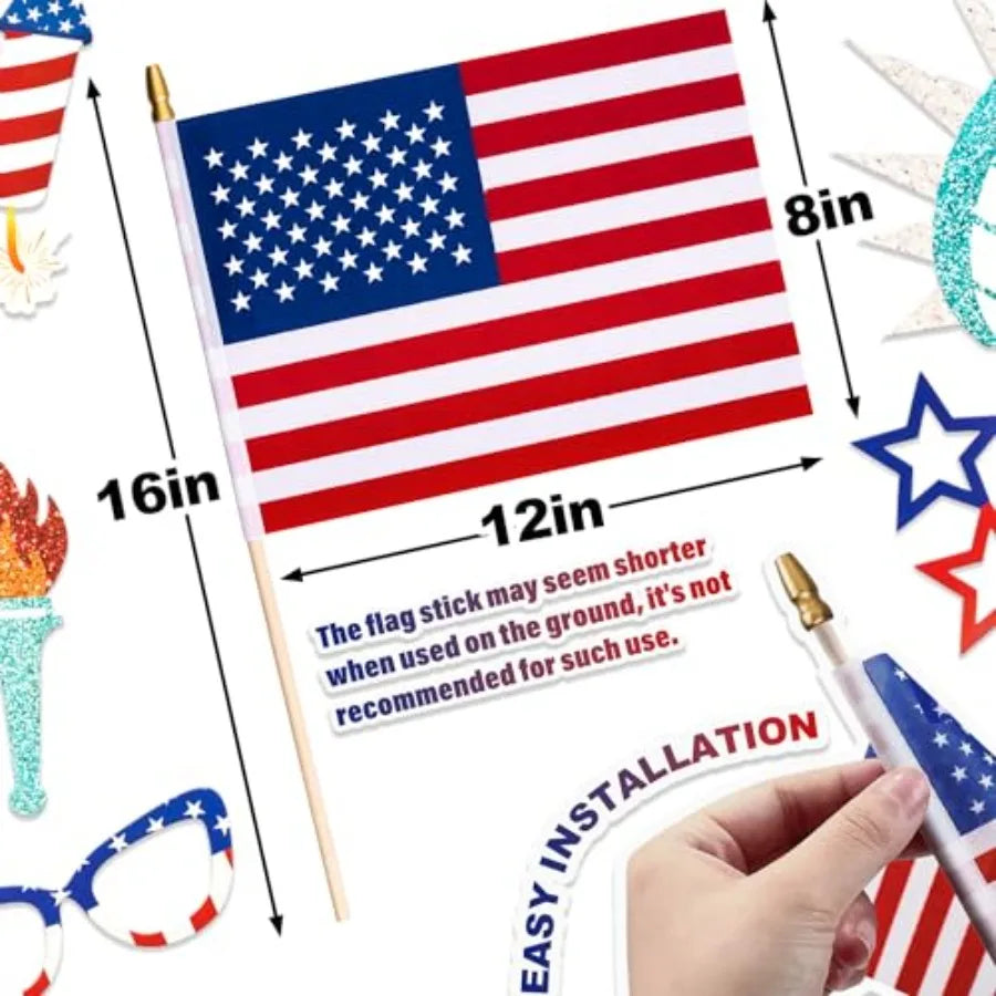 150 Pack Small American Flags on Stick, 8x12 Inch Mini US Hand Held Wooden Stick Flags with Spear Top, 4th of July Independence