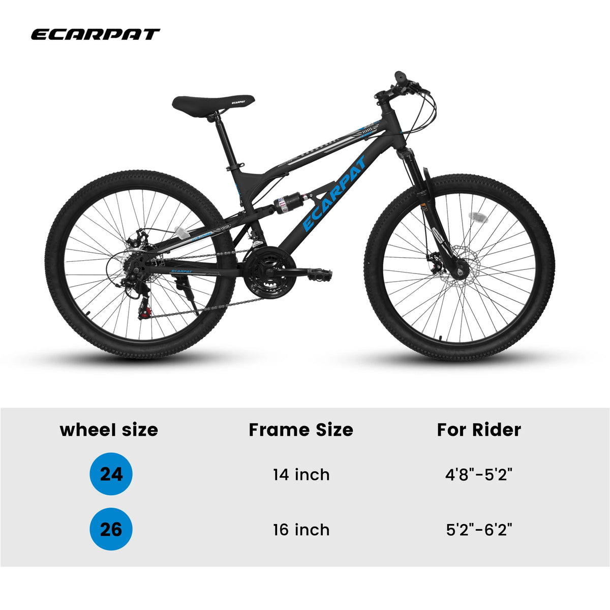 24/26 Inch Mountain Bike Full Suspension, 21 Speed Mountain Bicycle with Steel Frame and Double Disc Brakes, MTB Bike for Kids, Teenagers Adult Men Women