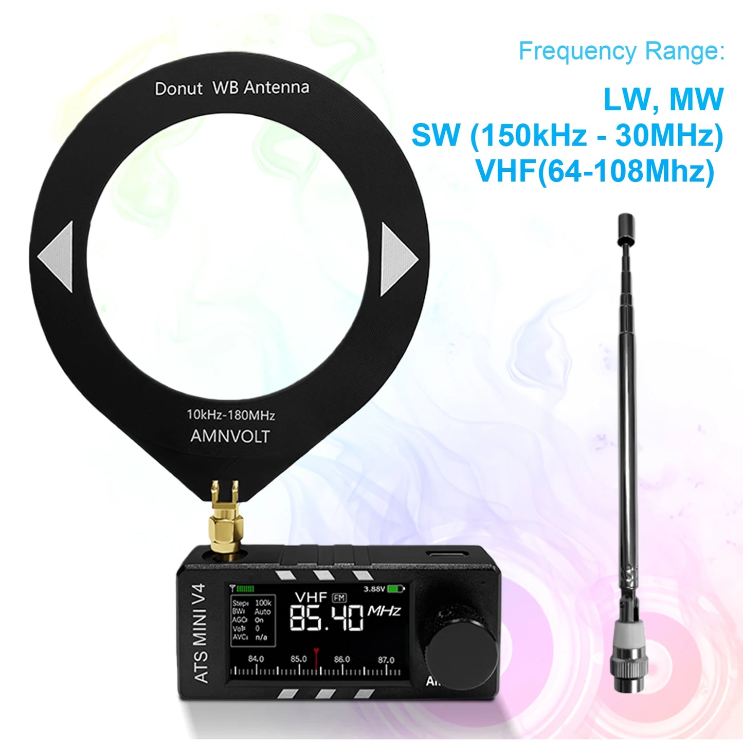 AMNVOLT V4 ATS MINI Radio with Headphone Amplifier Full-Band DSP Radio Portable AM FM Radio Receiver for Walking Hiking Camping