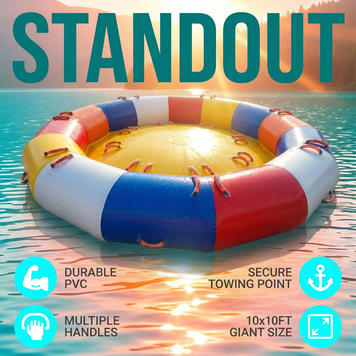 6-8 Person Inflatable Water Spinning UFO Towable Tube 10X10FT Heavy-Duty PVC Inflatable Towable Disco Boat for Water Sports