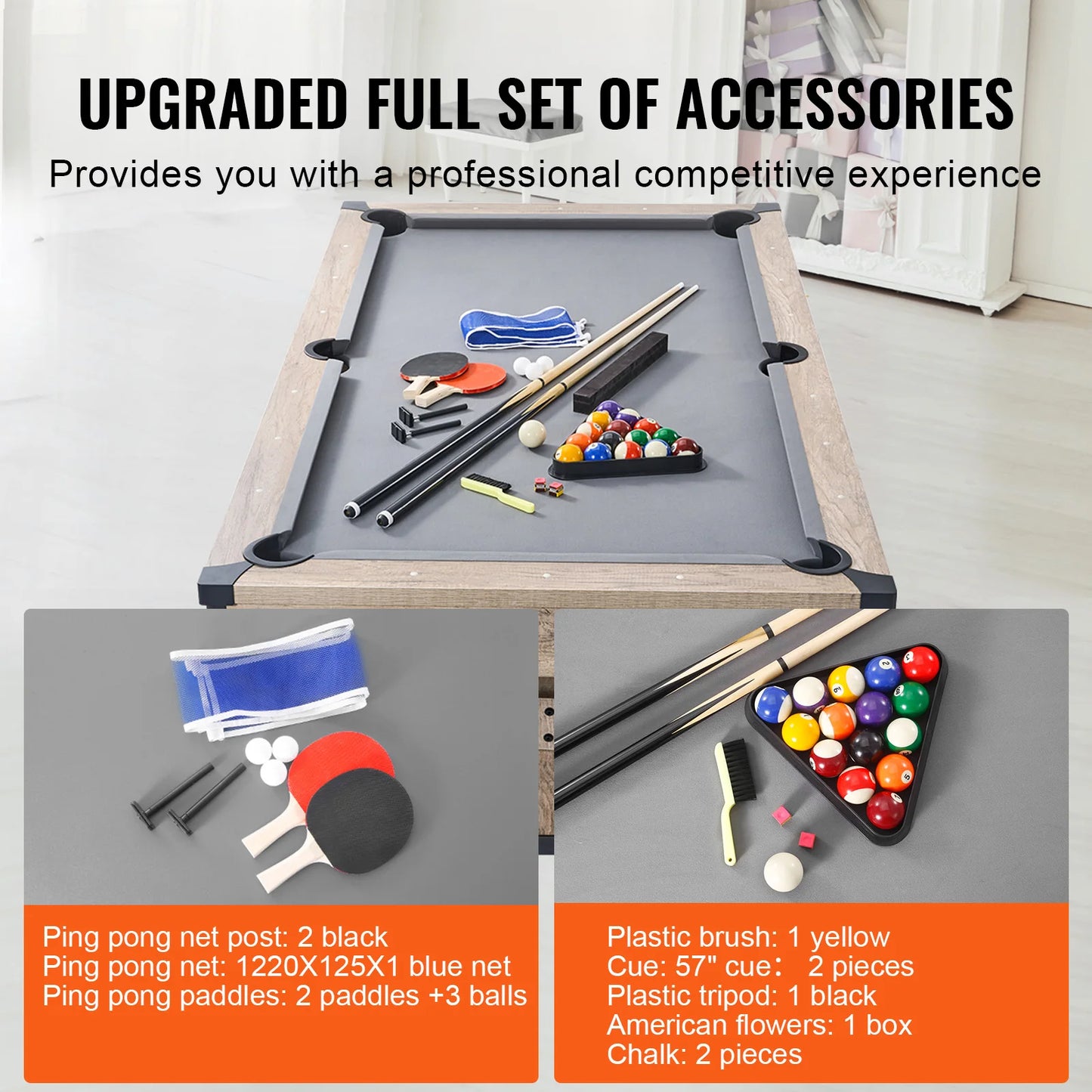 VEVOR 7ft 3-in-1 Billiards Table Combo Set Multi Game Table with Dining Pool and Tennis Table Includes Full Set of Accessories