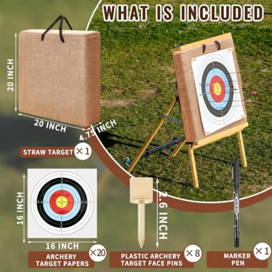 20 Inch Adult Backyard Straw Archery Target for Recurve Compound or Longbow 20 Pcs Paper Arrow Targets Traditional Bow Arrow Ta
