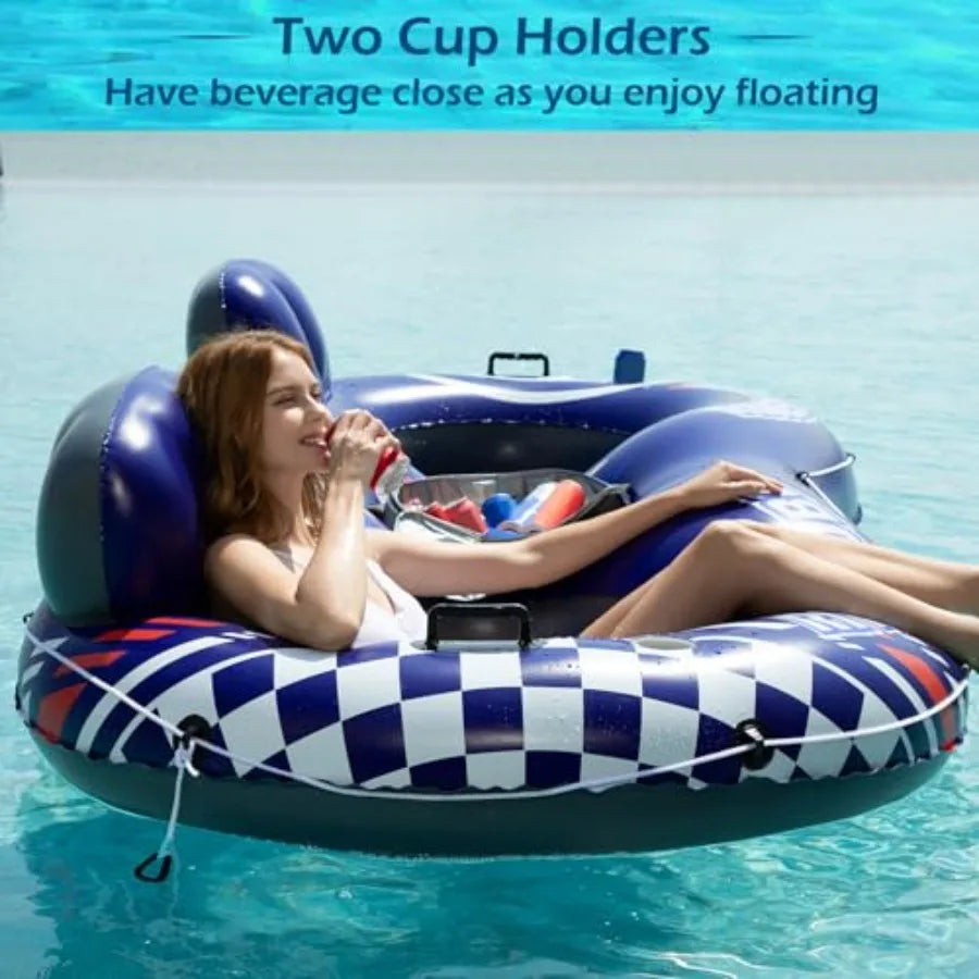 Inflatable River Tube Float - 2 Person Heavy Duty River Float Pool Floats with Removable Cooler Lake Water Tubes for Floating R
