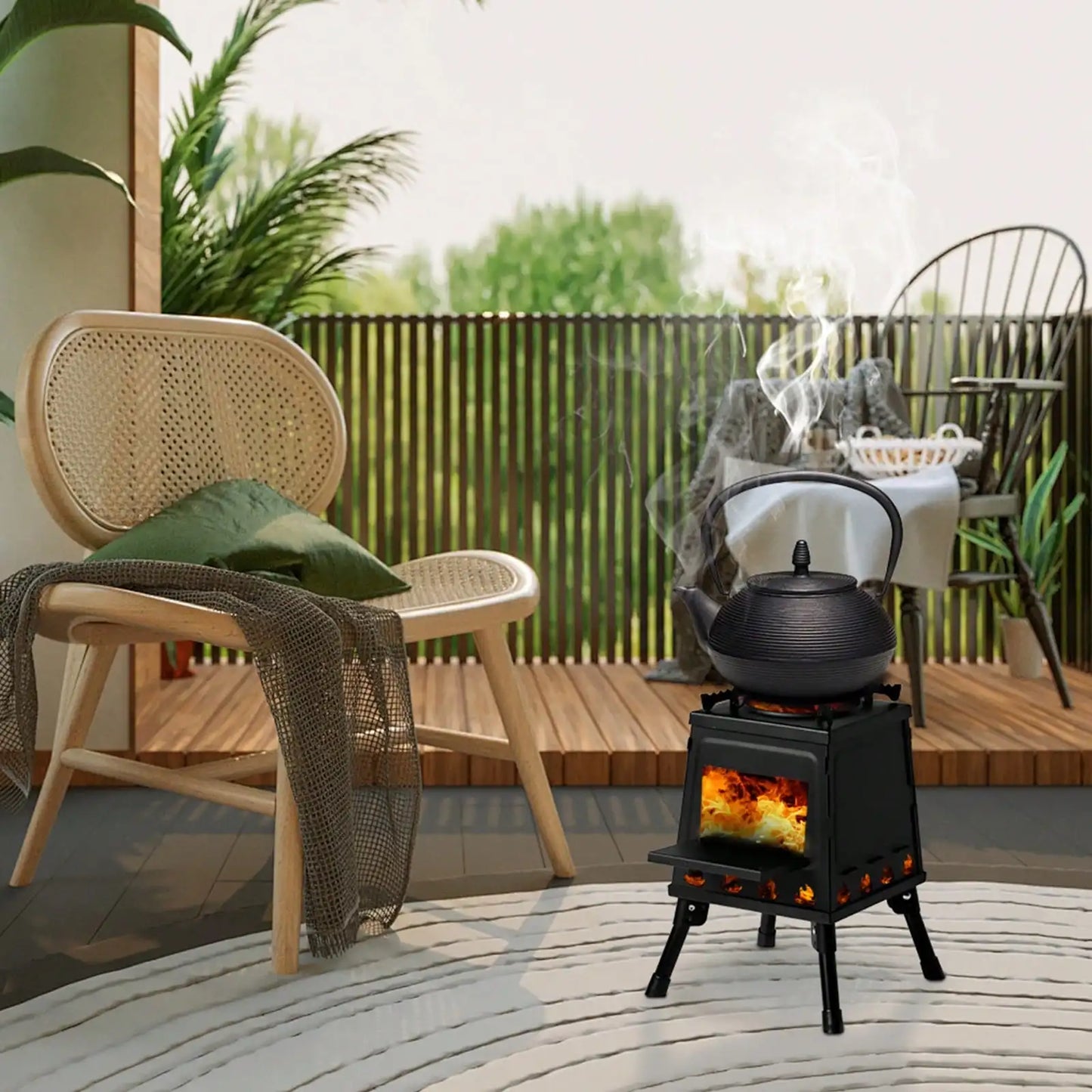 Portable 27x27x34cm wood burning camping stove, suitable for outdoor cooking, heating, suitable for winter