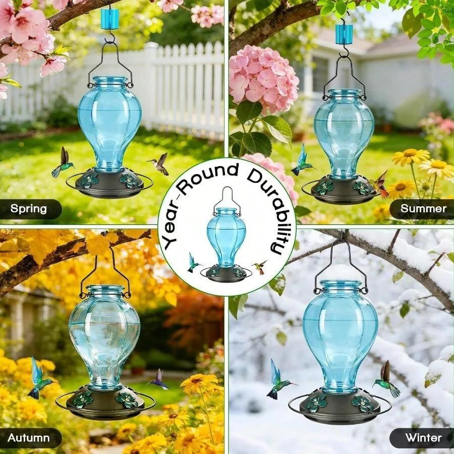 【New style】Glass Hummingbird Feeders Outdoors Hanging, 24oz Wild Bird Feeder With Ant Moat And 360 Perch, Resistant Ports, Outs